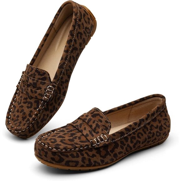 Kordal Women Leopard Suede Gold Accent Buckle Slip-Ons Walking Flats Loafers - Picture 8 of 9